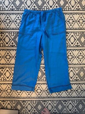 Joie Cobalt Blue Linen Wide-Leg Pull-On Pants
